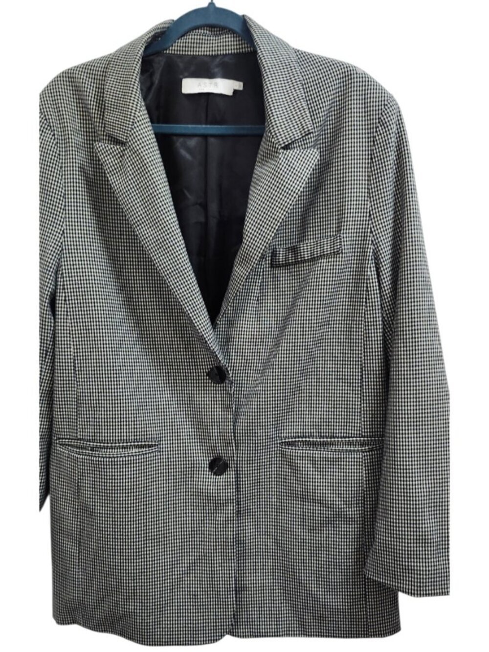 ASTR The Label Houndstooth Blazer Women L Black White Check Tailored Jacket - Picture 3 of 10
